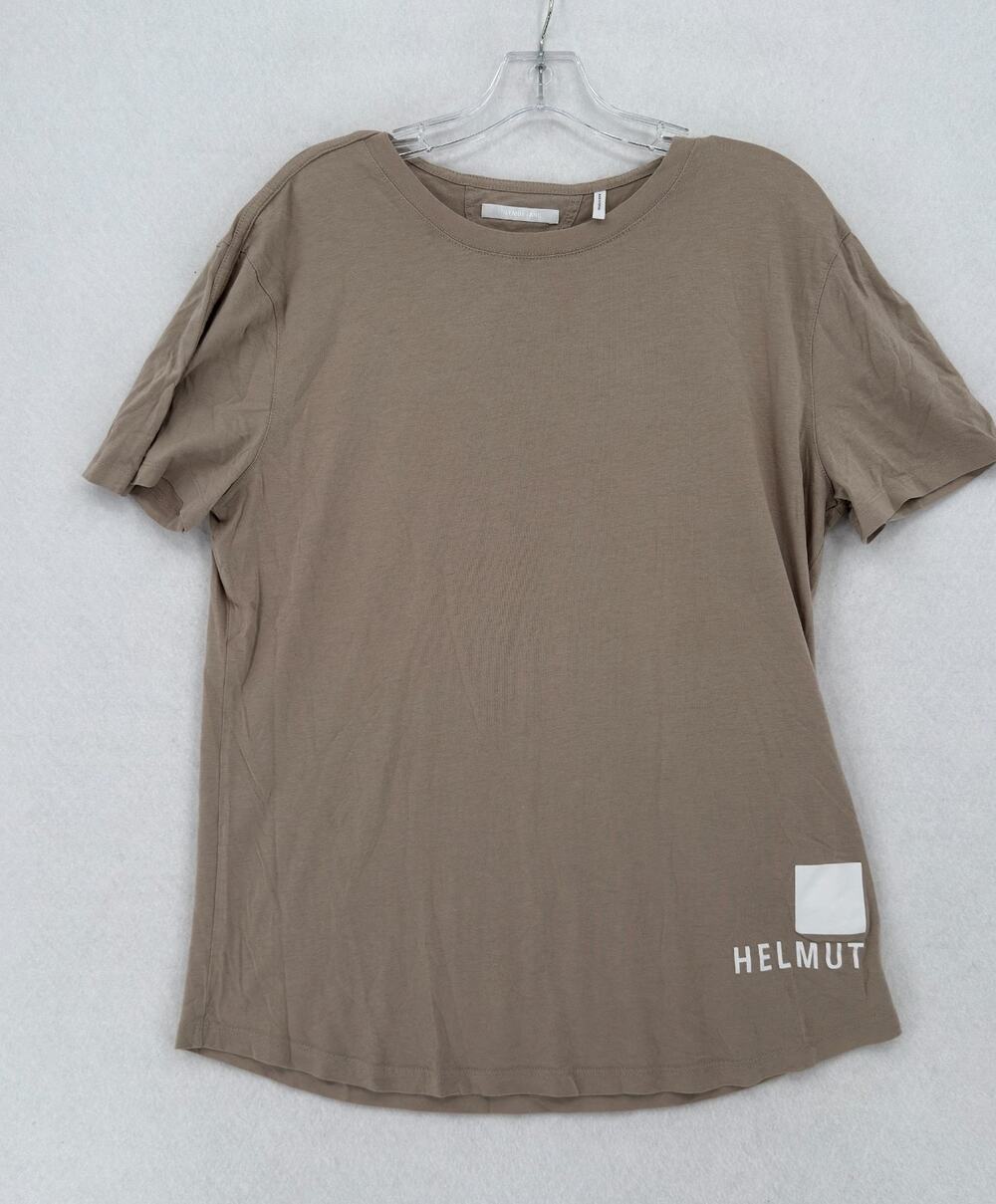 Helmut Lang Taupe Logo Square Cotton Blend Short Sleeve T Shirt Sz L